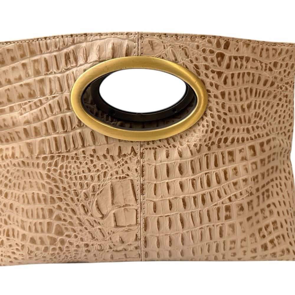 Kate Landry Croc Embossed Clutch Gold Handle Neutral Evening Bag